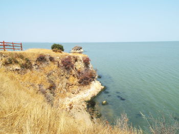Scenic view of sea against clear sky
