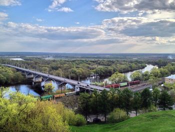 Scenic view of river against cloudy sky