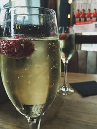 Close-up of wine glass on table