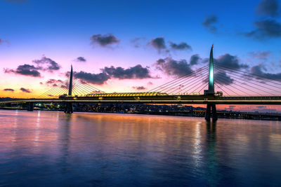 View of suspension bridge over river