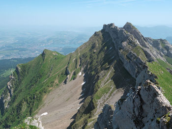 High angle view of land against sky