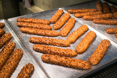 High angle view of dessert in tray