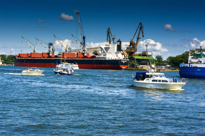 Ship in sea against sky
