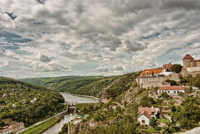 High angle view of townscape against sky