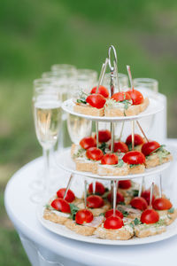 Close-up of strawberries in plate on table