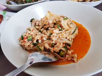 High angle view of meal served in plate