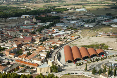 High angle view of buildings in city