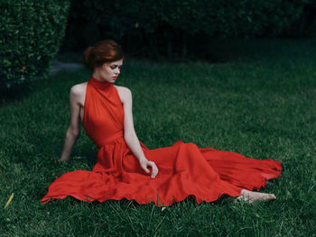 Young woman on field