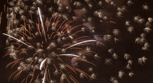 Low angle view of firework display at night