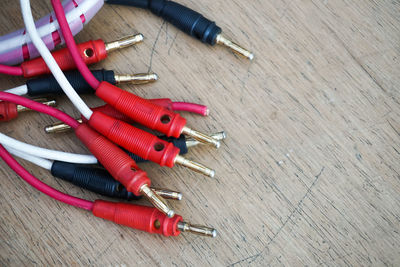 Close-up of cables on table