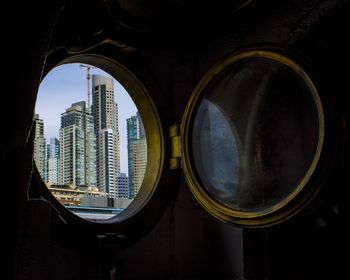 Reflection of buildings on glass window