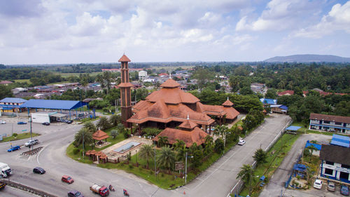 High angle view of city against sky