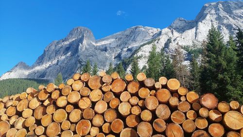 Scenic view of mountains against clear blue sky