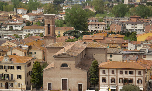 High angle view of buildings in city