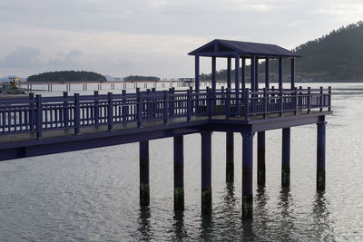 Pier on lake against sky