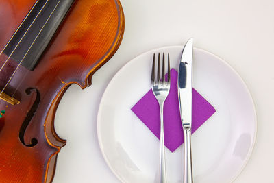 High angle view of umbrella on table