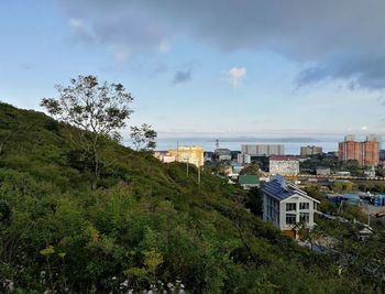 High angle view of townscape against sky