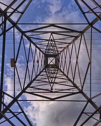 Low angle view of electricity pylon against sky