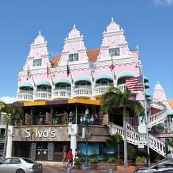 View of buildings in city against clear sky