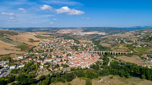 High angle view of townscape against sky