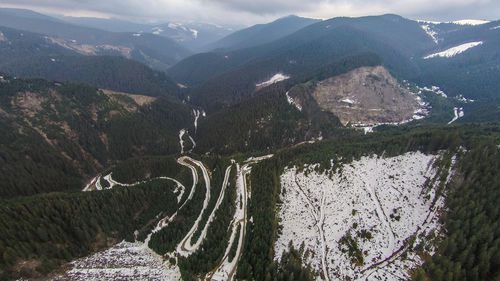 High angle view of valley and mountains