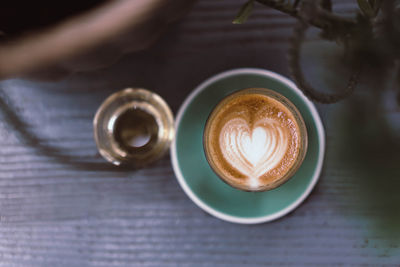 High angle view of coffee on table