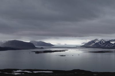 Scenic view of landscape against sky during winter