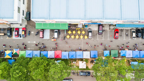 High angle view of street market in city