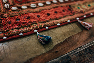 Close-up of carpet on wood