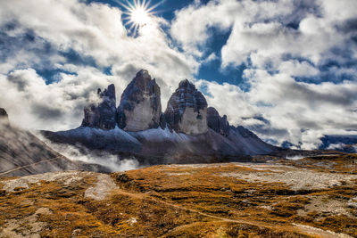 Panoramic view of landscape and mountains against sky