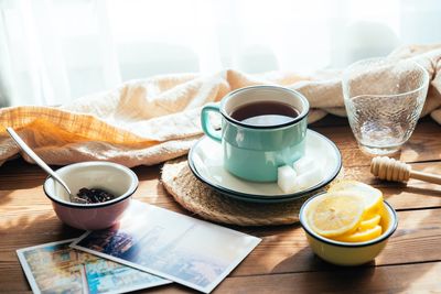 Close-up of breakfast on table