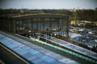 High angle view of boats in lake against sky
