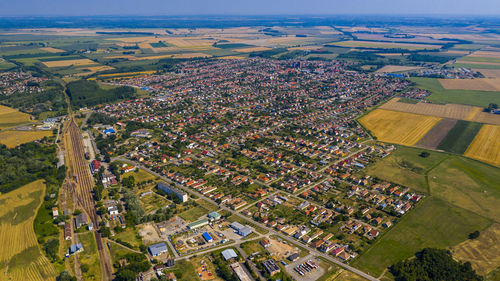 High angle view of buildings in city