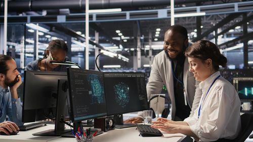 Businesswoman working at table