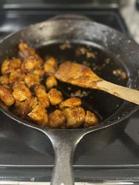 Close-up of food in cooking pan