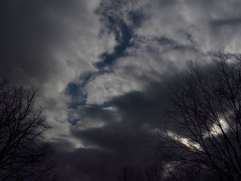 Low angle view of silhouette trees against dramatic sky