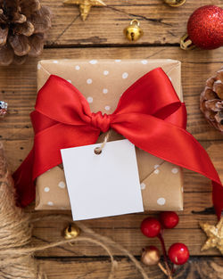 Close-up of christmas decoration on wooden box