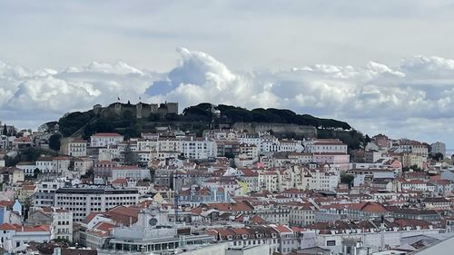 Aerial view of townscape against sky