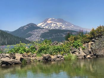 Scenic view of mountains against clear sky