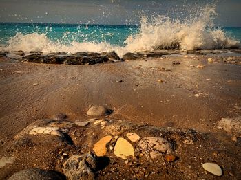 Sea waves splashing on rocks