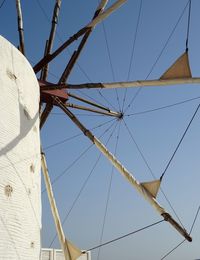 Low angle view of mast against blue sky