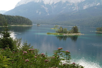 Scenic view of lake and mountains