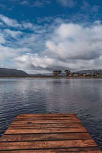 Pier over lake against sky