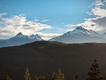 Scenic view of snowcapped mountains against sky