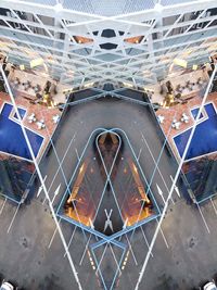 High angle view of people on ceiling of building