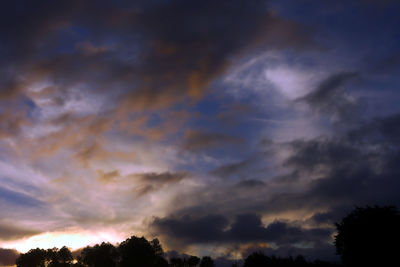 Low angle view of silhouette trees against sky