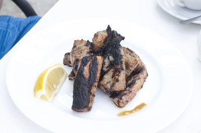 Close-up of food served in plate on table