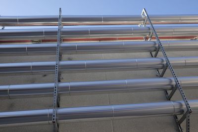 Close up of pipes on wall against sky