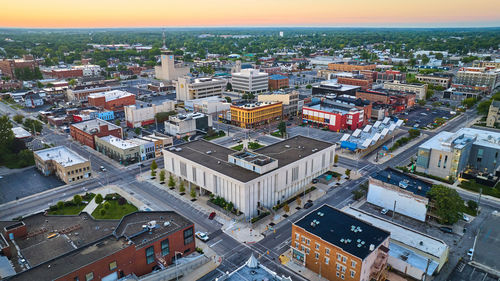 High angle view of buildings in city