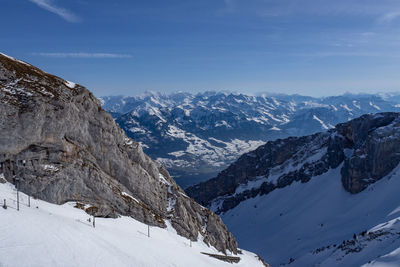 Scenic view of snowcapped mountains against sky